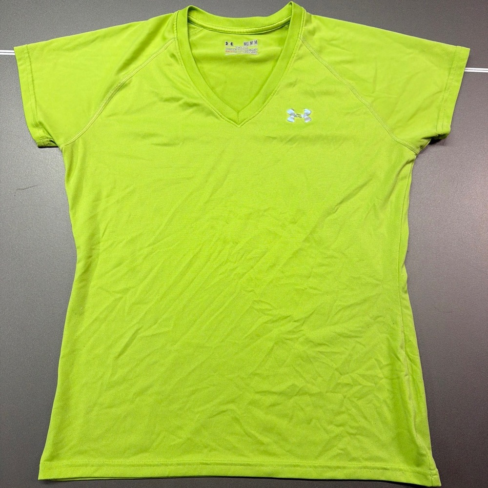 Under Armour HeatGear Women's Medium Neon Green V-Neck Athletic Workout Shirt